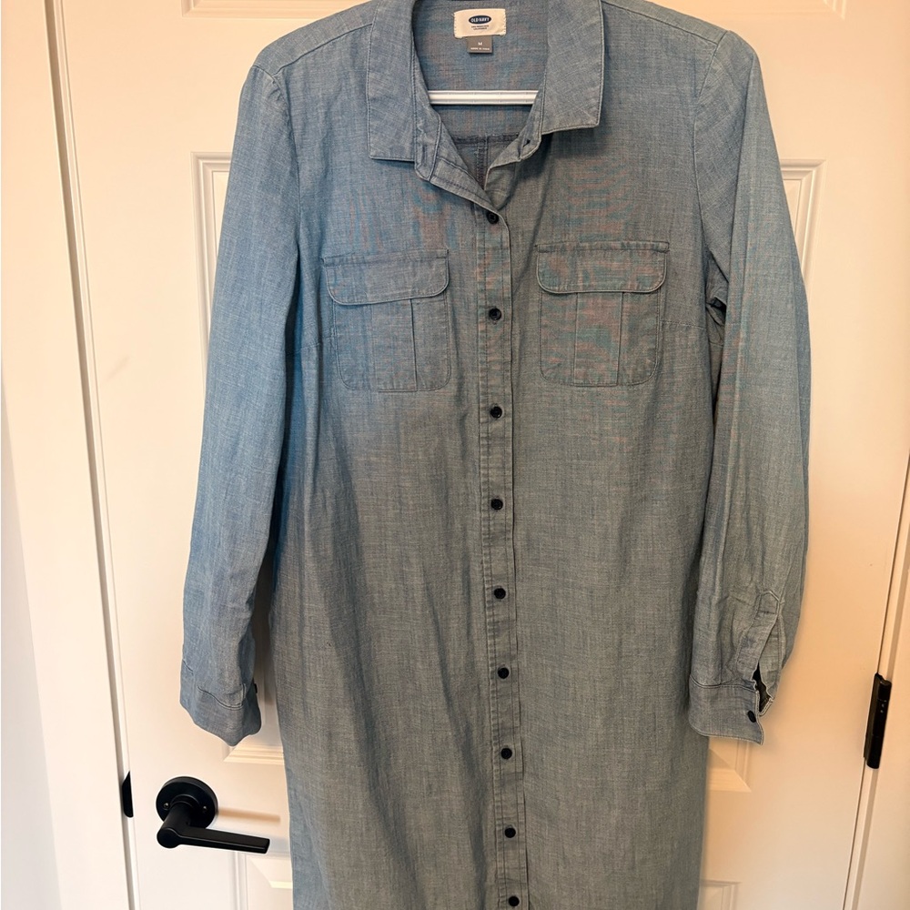 Old Navy Light Blue Casual Button Down Shirt Dress